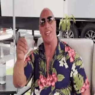 🍻 Dwayne Johnson acteur, célébrité, The Rock, lunettes, chemise fleurie whatsapp sticker