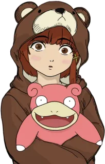 😯 Anime, Garota, Fantasia de urso, Slowpoke, Pokémon whatsapp sticker