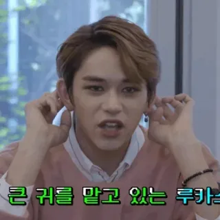 🖇 Lucas 큰 귀를 맞고 있는 루카스 kpop, idol, singer, boy band, ear, covering ears telegram sticker