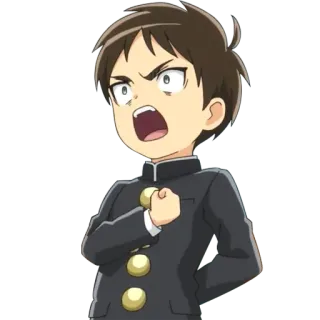 👍 Eren Yeager Attack on Titan Eren Yeager, Attack on Titan, Anime, Cartoon, Angry, Uniform telegram sticker