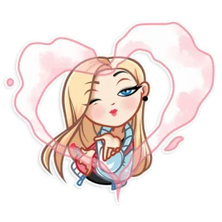 😘 kartun, gadis, hati, berkedip, cium telegram sticker