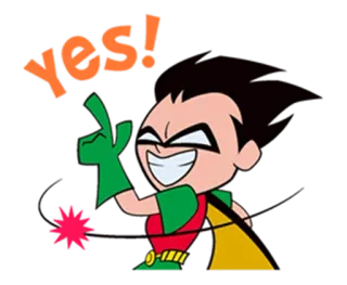 😍 Robin Teen Titans Go! yes! cartone animato, eroe, Teen Titans, Robin, positivo telegram sticker