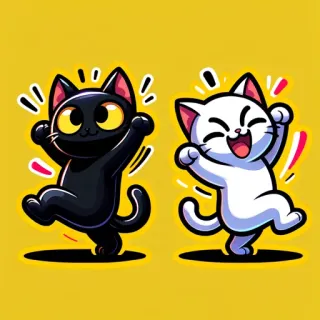 💃 cat, kitten, cute, black cat, white cat, happy, cartoon, sticker telegram sticker