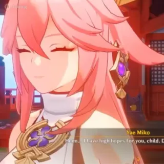 😌 Yae Miko Hmm... I have high hopes for you, child. anime, video game, female, character, pink hair telegram sticker