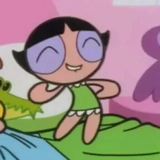 😀 Buttercup The Powerpuff Girls Cartone animato, Pigiama, Verde, Animato, Ragazza telegram sticker