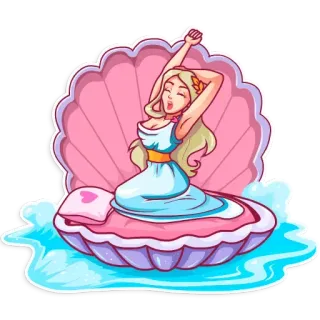 😪 เปลือกหอย, ผู้หญิง, การ์ตูน, เทพธิดา, เทพปกรณัม, ทะเล telegram sticker