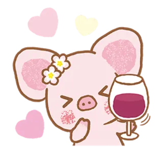 🍷 cerdo, dibujos animados, animal, lindo, vino, corazón, bebida, flores telegram sticker