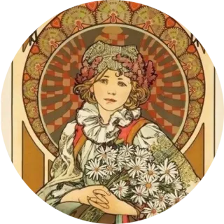 🌺 Jugendstil, Frau, Blumen, Kunstwerk, Porträt, Dekorativ telegram sticker