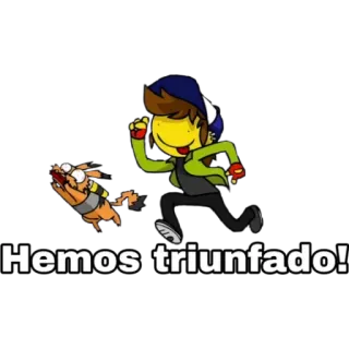 🖕 Hemos triunfado! Cartoon, Feier, Sieg, Laufen, Katze, Figur telegram sticker