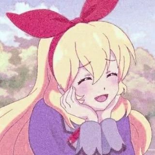 🍓 gadis anime, karakter kartun, tersenyum, pita, rambut pirang telegram sticker