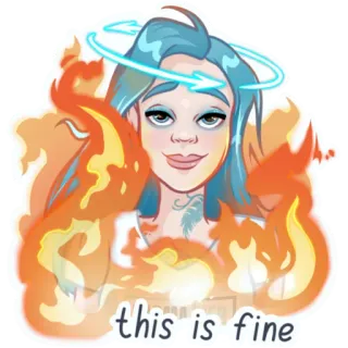 🙂 this is fine. meme, this is fine, fire, cartoon, internet meme telegram sticker