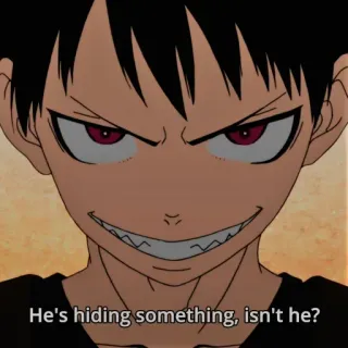 🤔 He's hiding something, isn't he? anime, character, smiling, face, evil, sneaky whatsapp sticker