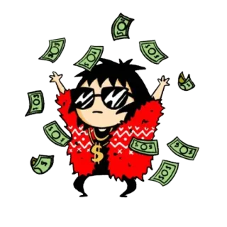 💸 お金, ドル, 漫画, サングラス, 赤いコート, 成功, 富 telegram sticker
