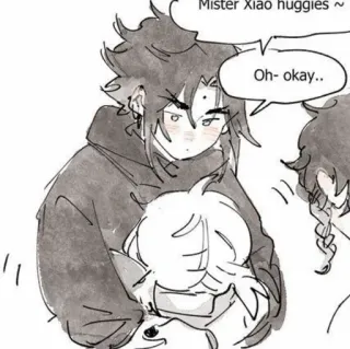 ☁️ Xiao Mister Xiao huggies ~
Oh- okay.. Anime, Przytulanie, Słodkie, Fanart, Urocze telegram sticker