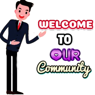 🙏 WELCOME TO OUR Community bem-vindo, comunidade, saudação, convite, desenho animado, homem telegram sticker