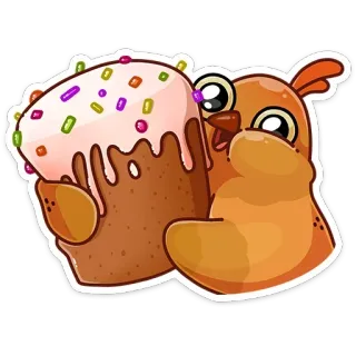 🥐 kip, taart, dessert, strooisels, cartoon, zoet, schattig telegram sticker