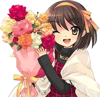 💐 SOS อนิเมะ, ผู้หญิง, ดอกไม้, ช่อดอกไม้, น่ารัก, ยิ้ม telegram sticker