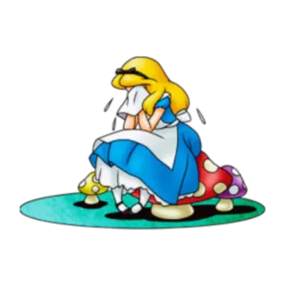 😭 Alice Alice in Wonderland 爱丽丝, 哭泣, 蘑菇, 童话, 悲伤 whatsapp sticker