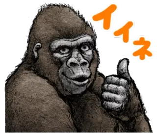 👍 いいね gorila, animal, polegar para cima, japonês, イイネ, curtida telegram sticker