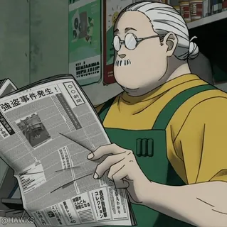 📰 強盗事件発生! newspaper, reading, man, glasses, anime, character whatsapp sticker