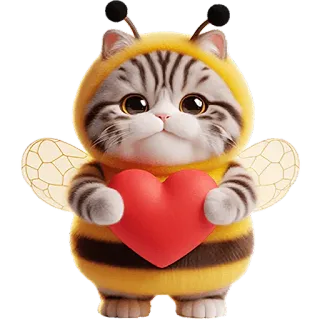 🫶 แมว, ผึ้ง, น่ารัก, สัตว์, หัวใจ, ชุด, การ์ตูน whatsapp sticker