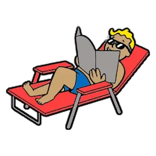 📖 Vault Boy Fallout đọc sách, ghế, kính râm, Fallout, trò chơi, hoạt hình telegram sticker
