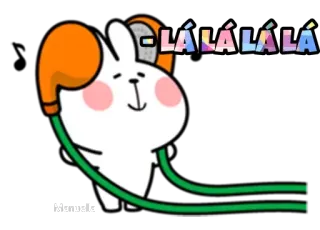 🎶 LÁ LÁ LÁ LÁ conejo, música, auriculares, lindo, dibujos animados, bailando telegram sticker