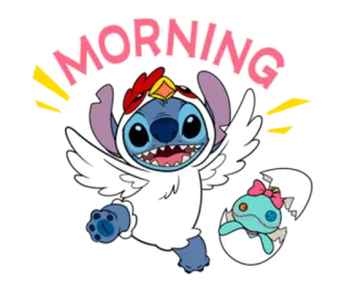 🌝 Stitch MORNING mattina, punto, carino, cartone animato telegram sticker