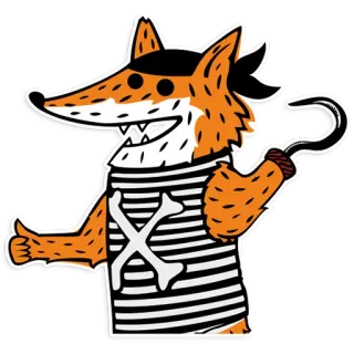 👍 renard, pirate, crâne, os, dessin animé, animal telegram sticker