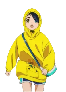 😲 Anime, Desenho animado, Personagem, Amarelo, Moletom com capuz telegram sticker