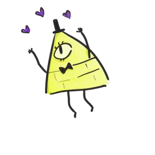 💜 Bill Cipher Gravity Falls dessin animé, animation, triangle, un oeil, nœud papillon, magie, papillons telegram sticker