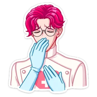 🤭 Anime, Arzt, Medizinisch, Traurig, Pinke Haare, Handschuhe, Gesundheitswesen telegram sticker
