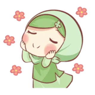 😊 hidżab, słodki, dziewczyna, kwiaty, zielony, kreskówka telegram sticker