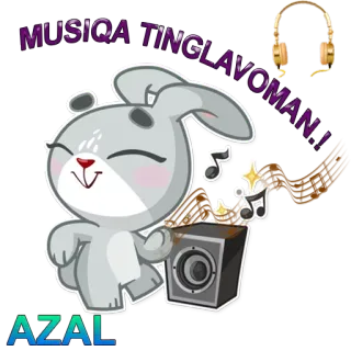 🎧 MUSIQA TINGLAVOMAN!!! AZAI Musik, Kopfhörer, Lautsprecher, Cartoon, Tier, Hase, hören telegram sticker