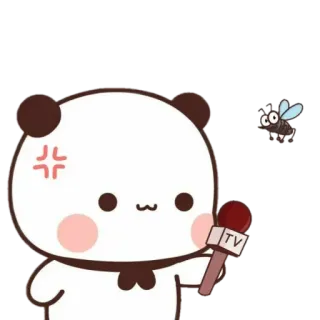 🐻 TV Panda, Arrabbiato, Microfono, Televisione, Cartone animato telegram sticker