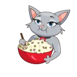 🥗 gato, comendo, comida, desenho animado, animal, tigela, pipoca whatsapp sticker