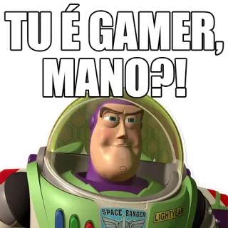 🎮 Buzz Lightyear Toy Story TU É GAMER, MANO?! Buzz Lightyear, Toy Story, gamer, meme, domanda, sticker telegram sticker