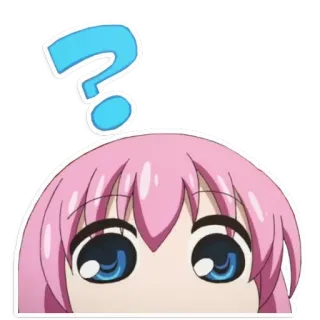 ❓ Anime, Câu hỏi, Tò mò, Mắt, Tóc hồng, Phim hoạt hình telegram sticker