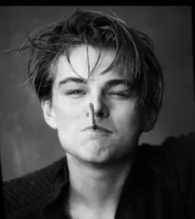 🖤 Leonardo DiCaprio leonardo dicaprio, acteur, sigaret, zwart-wit, beroemdheid, portret telegram sticker