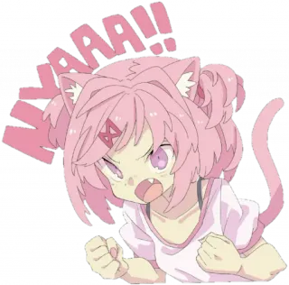 💕 NRAAA!! Anime, Kot, Zły, Różowy, Dziewczyna, Naklejka telegram sticker