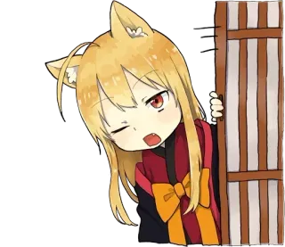 🤔 Anime, Mangá, Garota gato, Kemonomimi, Fofo, Porta, Piscadela, Chibi whatsapp sticker
