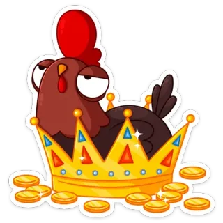 👑 chicken, crown, cartoon, animal, bird, king, gold telegram sticker