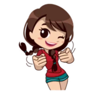 😉 Dessin animé, Mignon, Clin d'oeil, Fille, Tresses, Joyeux whatsapp sticker