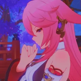 🤔 Yae Miko Genshin Impact 动漫, 电子游戏, 粉色头发, 原神, 八重神子, 女孩, 紫色眼睛 telegram sticker