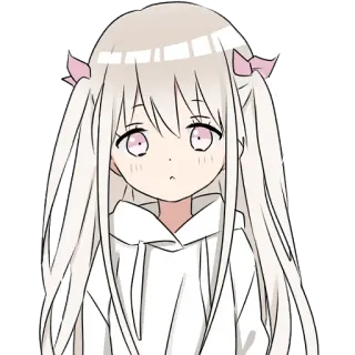 😐 anime, cewek, rambut putih, imut, kawaii, stiker telegram sticker