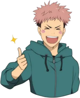 👍 Itadori Yuji Jujutsu Kaisen Аниме, Стикер, Мультфильм, Jujutsu Kaisen, Итадори Юдзи, Большой палец вверх, Счастливый telegram sticker