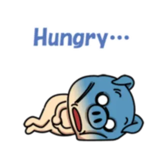 🍗 Hungry... hungrig, schwein, cartoon, tier, blau, erschöpft, essen telegram sticker