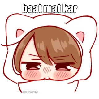🤔 baat mat kar anime, gatto, kawaii, cartone animato, espressione, carino whatsapp sticker