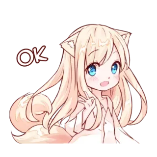 🆗 OK anime, girl, fox, cute, ok, approve whatsapp sticker