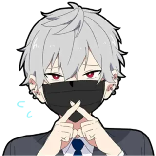 🙅‍♂️ 애니메이션, 캐릭터, 마스크, 회색 머리, 빨간 눈, 남성 telegram sticker
